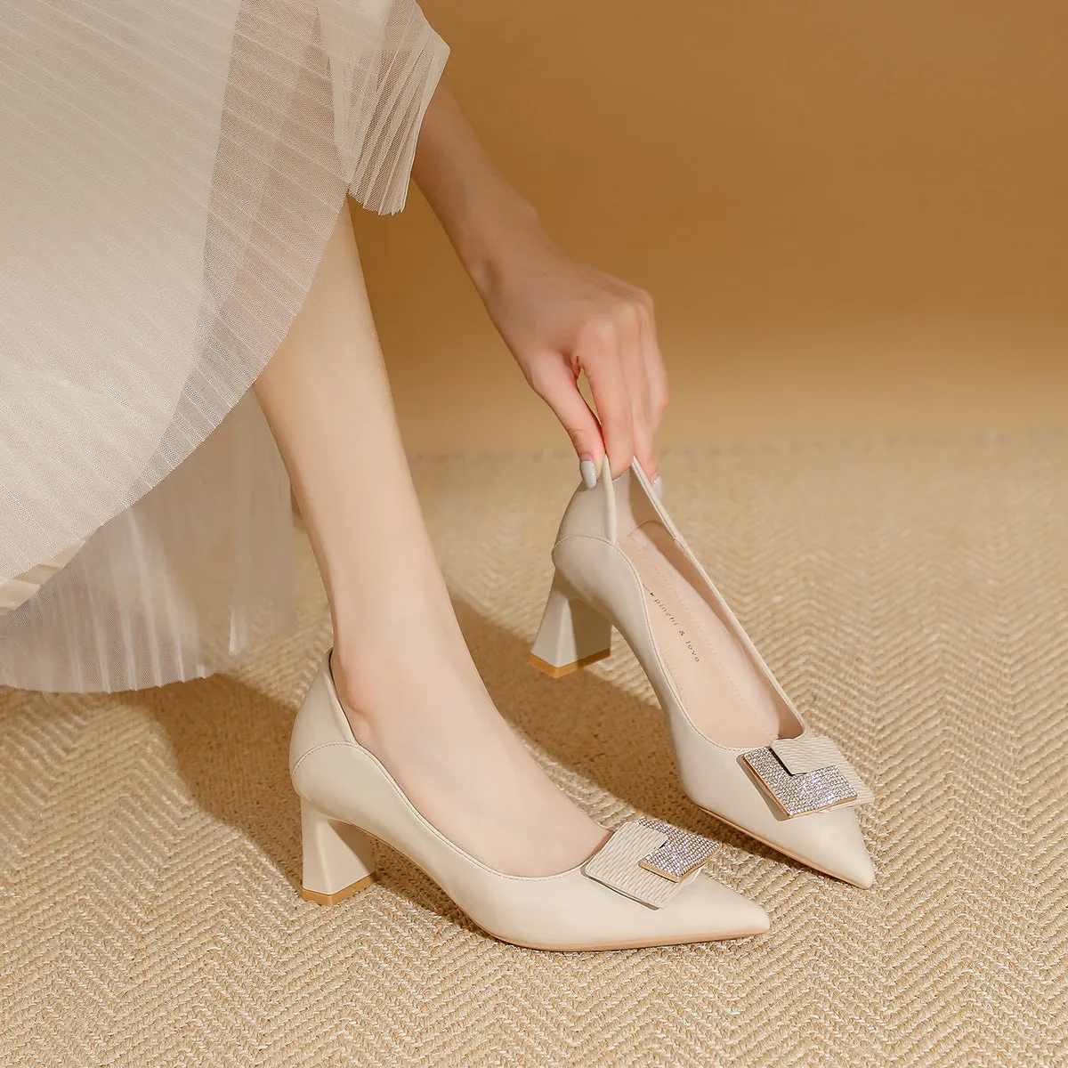 Square Buckle Rhinestone Shoes