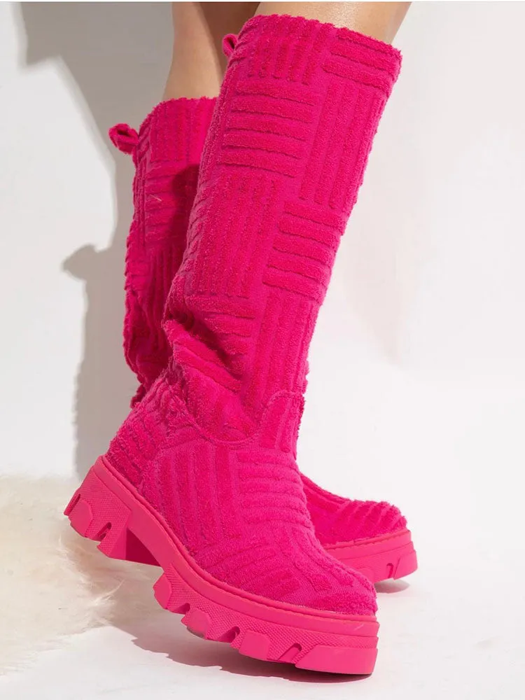 Towel Round Toe Flat Boots