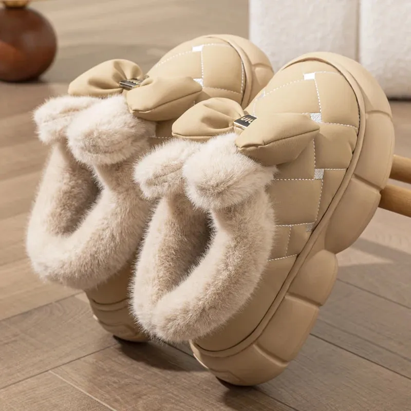 Winter Women Fashion Bowknot Cotton Shoes Thick Sole Down Waterproof Snow Boots Woman Thick Plush Warm Platform Ankle Boots 2024